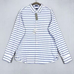 J Crew‎ Shirt Mens Large 2 Ply Cotton Slim Fit Blue Stripe Coastal Preppy NWT